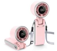 EasyAcc Portable Handheld Turbo Fan, Powerful High Speed Cooling Fan, 5 Speeds 4000mAh USB-C Rechargeable Mini Desk Fan for Travel, Outdoor, Summer & Hot Flashes Pink