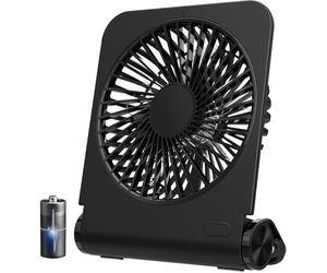EasyAcc Small Desk Fan, Battery Fan - 2000 Rechargeable Battery,4 Speeds,Super Powerful -Travel Fans for Holiday Portable Strong Wind, Fuly Foldable Table USB C Desktop Bedroom Outdoor Black