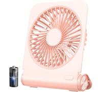 EasyAcc Small Desk Fan, Portable Battery Fan 2000 Capacity Battery 4 Speeds Strong Wind Ultra-Thin 220°Tilt Foldable Personal Super Silent 25dB Mini Table for Home Office Bedroom Outdoor-Pink