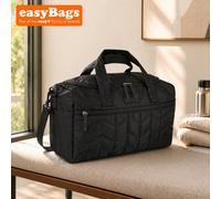 easyBags Quilted Weekend Duffel Bag 40X25X20Cm Underseat Travel Holdall Cabin Approved For Easyjet Ryanair Jet2 - Black