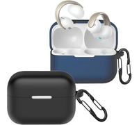easyBee Case Compatible with Soundcore AeroClip Open-Ear Earbuds [2 Carabiners], Liquid Silicone Case, Ultra Thin, Shockproof, Protective Case, Bluetooth Headphones Case, Black and Blue, Pack of 2
