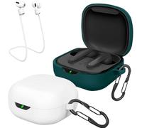 EasyBee Pack of 2 Cases Compatible with JBL Vibe Flex/Wave Flex/Wave 300 TWS, Silicone Case with Carabiner Anti-Lost Straps, Shockproof Protective Case for Bluetooth Headphones - White and Green