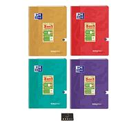 EasyBook Polypropylene Notebook with Flaps - 24 x 32 cm - Large Seyès Squares - 96 Pages - Assorted Colours + 1 Blumie Index (Kraft Red Purple Emerald Kraft, 4 Notebooks)