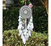 EasyBravo Large Boho Dream Catcher with White Feather and Blue Beads Macrame Wall Hanging for Vintage Wedding Home Decorations 25cm Circle 70cm Long