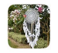 EasyBravo Large Boho Dream Catcher with White Feather Macrame Wall Hanging for Vintage Wedding Home Decorations 35cm Circle 115cm Long(white)