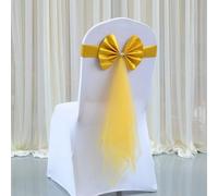 EasyByMall 10Pcs Elastic Stretch Chair Covers Sashes Bands, Bows Sashes Chair Cover With Buckle For Wedding Party Ceremony Events Chair Decor(Gold)