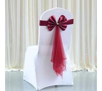 EasyByMall 10Pcs Elastic Stretch Chair Covers Sashes Bands, Bows Sashes Chair Cover With Buckle For Wedding Party Ceremony Events Chair Decor(Wine red)