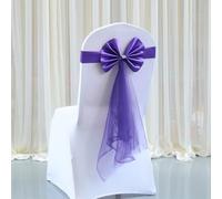 EasyByMall 10Pcs Elastic Stretch Chair Covers Sashes Bands, Bows Sashes Chair Cover With Buckle For Wedding Party Ceremony Events Chair Decor(Purple)