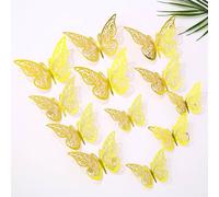 EasyByMall 12Pcs 3D Hollow Butterfly Wall Stickers for Home Bedroom Living Room Decor, Removable Gold Rose Gold Silver Colorful Art Decal