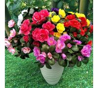 EasyByMall 21 Heads Artificial Rhododendron Flowers, 33cm Potted Simulation Plant with 7 Branches, Lifelike PU Fabric Fake Flowers for Home Office Decor