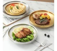 EasyByMall 2Pcs Round Stainless Steel Serving Plates Heat Resistant BBQ Steak Bone Platters for Appetizers Sushi Fruit Gold Silver