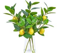 EasyByMall 4 Pack Artificial Lemon Branches for Vase, Realistic Faux Lemon Stems with Green Leaves, Bendable Fake Fruit Decor for Farmhouse Kitchen Dining Table Office, 17 Inch
