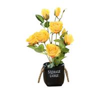 EasyByMall 8 Head Artificial Roses Flowers in Pot, Silk Fake Plants Tree for Home Office Wedding Party Festival Garden Decor, Red White Pink Yellow