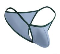 EasyByMall Comfortable Men's Ice Silk Thongs, Low Waist Underwear with Breathable U Convex Pouch (L Blue)