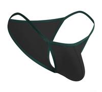 EasyByMall Comfortable Men's Ice Silk Thongs, Low Waist Underwear with Breathable U Convex Pouch (M Black)