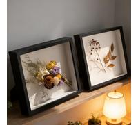 EasyByMall Dried Flower Picture Frame 8 Inch Square Shadow Box for DIY Crafts, Deep Display Case for Photos Artwork Shells, White & Black Density Board Wall Decor