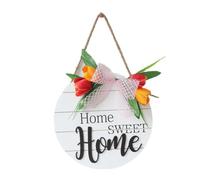 EasyByMall Lemon Welcome Door Sign with Faux Flower Garland, Rustic Wooden Wall Hanging Decor for Entryway Living Room Hallway, White 30x30cm