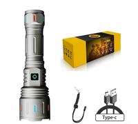 EasyByMall LEP Flashlight with Fluorescent Strong Lighting Outdoor Adventure USB-C Charage Handheld Lightweight Powered for Battery Outdoor Indoor Waterproof for Camping (Only Light Silver)