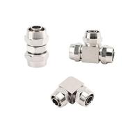 EasyByMall Nickel-Plated Copper Pipe Quick Connector Kit, 3-Piece Compression Fitting Set with Straight Elbow Tee, Leak-Proof Twist-On Design for Hose Air Line