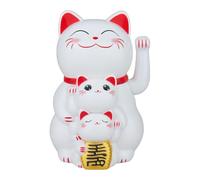 EasyByMall Solar Powered Waving Lucky Cat Ornament, Battery-Free Automatic Beckoning Maneki Neko for Shop Office Home Decor, Family of Three