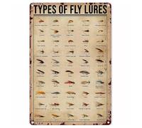 EasyByMall Vintage Metal Tin Sign, Retro Fishing Fly Lures Wall Art Decoration for Bar Garage Man Cave, Weatherproof Iron Poster 20x30cm
