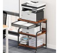 EasyCom 23.6"x18.9" Extra Large Printer Stand with Drawer, 5-Adjustable Heights 3 Tier Table with Wheels, Rolling Printer Cart with Storage for Printer Scanner Fax Home Office Use