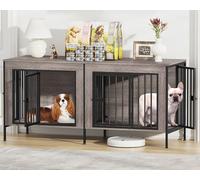 EasyCom Dog Crate Furniture for 1 or 2 Dogs, Heavy Duty Single/Double Dog Crates for Small/Medium/Large Dogs, Dog Kennel Furniture Indoor as TV Stand, Small Size 55.12" L(0-20 Pounds), Oak Grey
