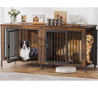 EasyCom 78 Inch Dog Cage Furniture for 2 Pets with Divider, XXL Wooden Double Dog Crate Furniture TV Stand for Mideum and Large Breed, Durable and Sturdy
