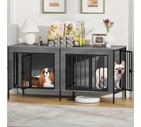 EasyCom Dog Crate Furniture for 1 or 2 Dogs, Heavy Duty Single/Double Dog Crates for Small/Medium/Large Dogs, Dog Kennel Furniture Indoor as TV Stand, Small Size 55.12" L(0-20 Pounds), Dark Grey
