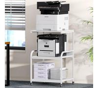 EasyCom Printer Stand- Large 3 Tier Printer Table with Wheels- Industrial Printer Storage Cart- Rolling Printer Cart with Storage Shelf for Printer Scanner Fax Home Office Use- White