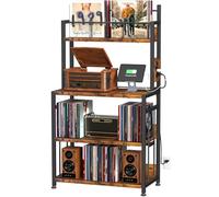 EasyCom Record Player Stand with Vinyl Storage, Turntable Stand Holds Up to 300 Albums, Large Record Player Table with Charge Station, Vinyl Record Stand for Living Room