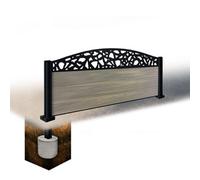 Easycomposite 2Ft Composite Fence Panel & Aluminium Post Sunken In Ground - Greige Boards & Pebble Curved Topper Trellis