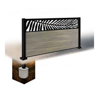 Easycomposite 3Ft Composite Fence Panel & Aluminium Post Sunken In Ground - Greige Boards & Palm Topper Trellis