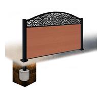 Easycomposite 3Ft Composite Fence Panel & Aluminium Post Sunken In Ground - Teak Boards & Morocco Curved Topper Trellis