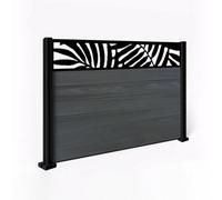 Easycomposite 4Ft Composite Fence Panel & Aluminium Post Fitted Above Ground - Anthracite Boards & Leafy Topper Trellis