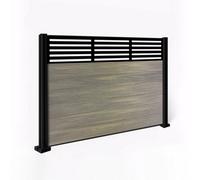 Easycomposite 4Ft Composite Fence Panel & Aluminium Post Fitted Above Ground - Greige Boards & Slat Topper Trellis