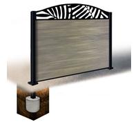 Easycomposite 4Ft Composite Fence Panel & Aluminium Post Sunken In Ground - Greige Boards & Leafy Curved Topper Trellis