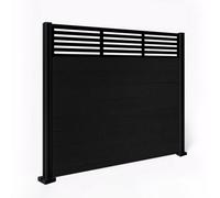 Easycomposite 5Ft Composite Fence Panel & Aluminium Post Fitted Above Ground - Black Boards & Slat Topper Trellis
