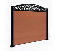 Easycomposite 5Ft Composite Fence Panel & Aluminium Post Fitted Above Ground - Teak Boards & Pebble Curved Topper Trellis