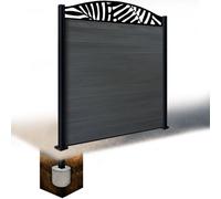 Easycomposite 6Ft Composite Fence Panel & Aluminium Post Sunken In Ground - Anthracite Boards & Leafy Curved Topper Trellis