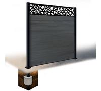 Easycomposite 6Ft Composite Fence Panel & Aluminium Post Sunken In Ground - Anthracite Boards & Pebble Topper Trellis