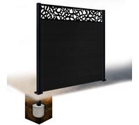 Easycomposite 6Ft Composite Fence Panel & Aluminium Post Sunken In Ground - Black Boards & Pebble Topper Trellis