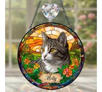 Easycosy Gifts for Cat Personalised Photo Sun Catchers for Windows Stained Glass Hanging Ornaments for Garden Room Home Decor Personalised Anniversary Birthday Memorial Gifts for Cat Mum Dad Lovers