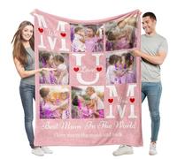 Easycosy Mothers Day Mum Gifts Personalised Blanket Photo and Text Custom Mum Blanket with Pictures for Adults Kids Blanket Throw Personalised Gifts for Mum Mom Mummy Nanny Women Her
