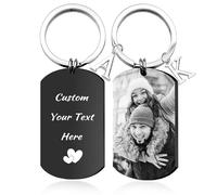 Easycosy Personalised Photo Keyring Engraving Double Sided Keychain Custom Monther's Day Father's Day Birthday Anniversary Memorial Gifts for Dad Men Grandpa Boyfriend