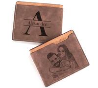 Easycosy Personalised Wallets for Men, Mens Wallets Leather Engraved Photo & Initial Name Card Wallet Customised Birthday Gifts Anniversary for Dad Him Boyfriend Husband Father