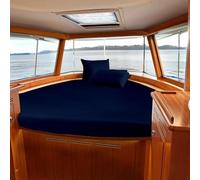 EASYCOT 800 Thread Count 100% Egyptian Cotton Universal V Berth Fitted Sheet + Pillowcases The Best Boat V Berth Bedding Fits Mattresses Up to 8” Depth Sheet Set - Great Gift for Boaters (Navy Blue)