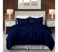EASYCOT 800TC Diamond Pintuck Duvet Cover Set Egyptian Cotton 3 Piece Duvet Cover Set King Size Pinch Pleat Comfortable Hotel Quality Bedding set (Navy Blue)