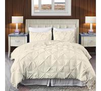 EASYCOT 800TC Diamond Pintuck Duvet Cover Set Egyptian Cotton 3 Piece Duvet Cover Set King Size Pinch Pleat Comfortable Hotel Quality Bedding set (ivory)