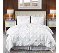 EASYCOT 800TC Diamond Pintuck Duvet Cover Set Egyptian Cotton 3 Piece Duvet Cover Set Super King Size Pinch Pleat Comfortable Hotel Quality Bedding set (White)